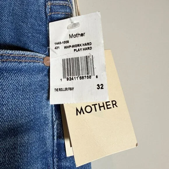 Mother The Roller Fray Wide Leg Denim Jeans Women's 32 Work Hard Play Hard NWT